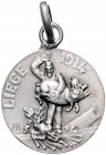 Erster Weltkrieg Einseitige Silbermedaille 1914 (v. AB) Satirischer Anhänger auf die Verteidigung von Lüttich 
17,9mm 2,4g, mit Öse und Ring, selten ...