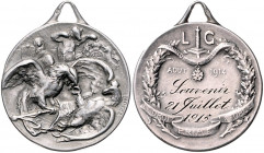 Erster Weltkrieg Silbermedaille 1915 (v. Trauf) Satire auf den Sieg der Alliierten über Deutschland 
26,6mm 6,0g, mit Öse f.vz