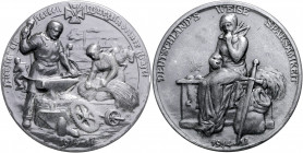 Erster Weltkrieg Zinkmedaille 1917 (v. B. H. Mayer) auf Deutschlands weise Sparsamkeit 1914-17 Zetzm. vgl 5026. 
zap. 60,9mm 79,3g vz