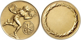 Jugendstil Goldmedaille o.J. (v. Maximilian Dasio) Prämie des ADAC, mit leerem Gravurfeld, i.Rd: GOLD 500. Weber 111 (Br), 32,9mm 19,6g, extrem selten...