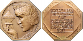 Jugendstil Bronzemedaille 1912 achteckig (v. Hofner) auf die k.k. Gewerbe-Förderungsamt Edelmetall-Fachausstellung in Wien 
45,1mm 40,7g f.st