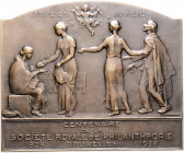 Jugendstil Einseitige Bronzeplakette 1928 (v. Bonnetain) auf die 100-Jahrfeier der Kgl. Philanthropischen Gesellschaft in Brüssel 
78x64mm 143,2g f.s...