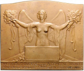 Jugendstil Einseitige Bronzeplakette 1935 (v. Bonnetain) auf die Weltausstellung in Brüssel 
80x67mm 190,6g vz+
