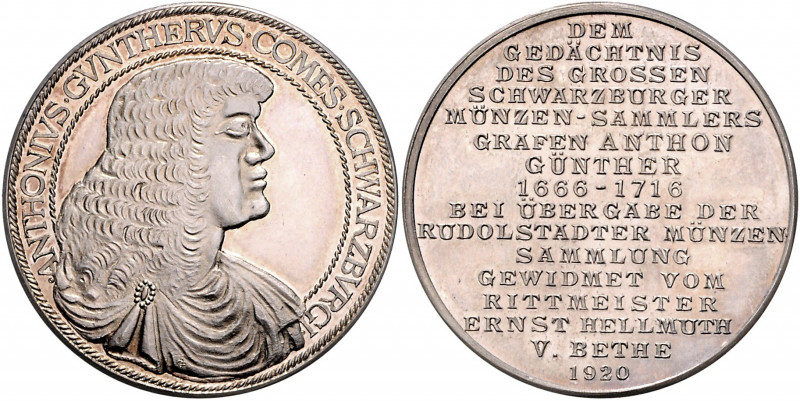 Numismatiker in nummis - Anton Günther II. 1653-1716 Silbermedaille 1920 (unsign...