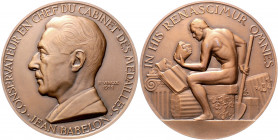 Numismatiker in nummis - Babelon, Jean 1889-1978 Bronzemedaille 1954 (v. Vincze) Konservator und Chef des Medaillenkabinetts Paris, i.Rd: Füllhorn BRO...