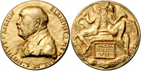 Numismatiker in nummis - Blanchet, Adrien 1866-1957 Vergoldete Bronzemedaille 1947 (v. R. Corbin) von den befreundeten Mitgliedern der numismatischen ...