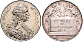 Numismatiker in nummis - Dassier, J. 1676-1763 Lot von 2 Stücken: Silbermedaille 1896 (v. Bovy) und einseitige Bronzemedaille o.J. (v. Bovy) auf den M...