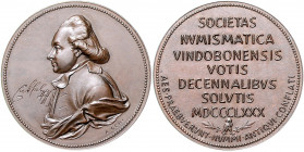 Numismatiker in nummis - Eckhel, Abbe J.H. von 1737-1798 Bronzemedaille 1880 (v. A. Scharff) auf das 10-jährige Bestehen des Münzkabinetts Wien. Herge...