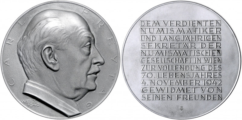 Numismatiker in nummis - Freytag, Carl *1862 Zinkmedaille 1942 (v. Welz) auf sei...