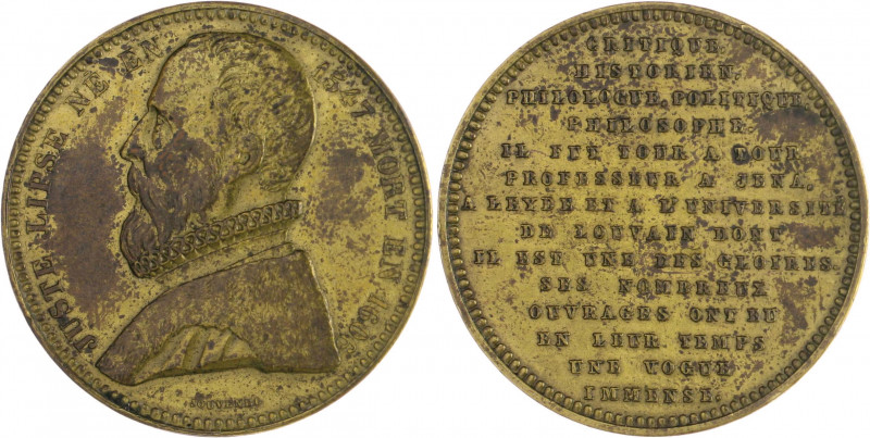 Numismatiker in nummis - Lipsius, Justus 1547-1606 Vergoldete Bronzemedaille o.J...