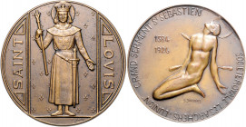 Religion Lot von 2 Stücken: Bronzemedaille o.J. (v. Lenoir) Saint Louis 1215-1270, i.Rd: Füllhorn BRONZE (59,6mm 102,3g) und Bronzemedaille 1926 (v. J...
