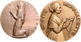 Religion Lot von 2 Stücken auf die Heilige Bernadette Soubirous: Bronzemedaille o.J. (v. Emmel) i.Rd: Füllhorn BRONZE (62,8mm 130,6g) und Bronzemedail...