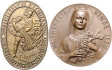 Religion Lot von 2 Stücken: Einseitige Bronzeplakette o.J. (unsign.) Heiliger Florian (46,1x66,2mm 32,8g) und einseitige Bronzemedaille (v. Hartig) He...