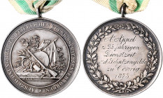 Schützenmedaillen - Coswig Silber-Prämie 1873 (v. D. Loos) Auszeichnung bei dem feierlichen Königsschießen erworben, Rs. mit Gravur: 'A. Appel z. 25 j...