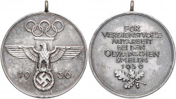 Sport Versilberte Eisenmedaille 1936 Für verdienstvolle Mitarbeit bei den Olympischen Spielen 
m. Originalöse 37,3mm 16,3g vz
