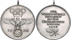 Sport Versilberte Eisenmedaille 1936 Für verdienstvolle Mitarbeit bei den Olympischen Spielen OEK 3573. 
mit Originalöse 37,3mm 16,7g vz