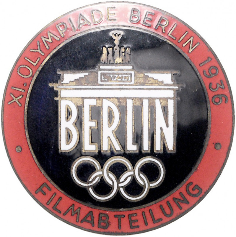 Sport Emailliertes Abzeichen 1936 der XI. Olympiade Berlin - Filmabteilung, Rs: ...