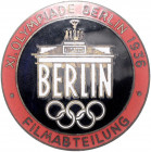 Sport Emailliertes Abzeichen 1936 der XI. Olympiade Berlin - Filmabteilung, Rs: Hersteller ROB. NEFF BERLIN W 57 
mit intaktem Nadelsystem 39,2mm 16,...
