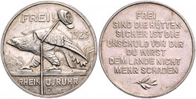 Allgemeine Medaillen Silbermedaille 1925 (v. Lauer) auf die Befreiung von Rhein und Ruhr, i.Rd: 990, dazu Deutscher Not- und Schmachtaler (v. Lauer 38...