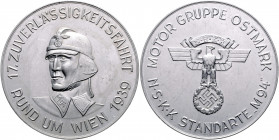 Allgemeine Medaillen Aluminium-Medaille 1939 auf die 17. Zuverlässigkeitsfahrt 'Rund um Wien', der Motor Gruppe Ostmark N.S.K.K Standarte 'M 94' 
60,...
