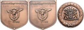Allgemeine Medaillen Lot von 3 Stücken: 2 einseitige Kupferblechplaketten 'Standort-Segel-Wettfahrten Lobbe Sommer 1943' 15. und 23. Preis (je mit 3 B...