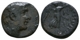 CILICIA. Pompeiopolis. Pompey the Great or later (Circa 66-27 BC). Ae.
Obv: Head of Pompey the Great right; A behind.
Rev: ΠΟΜΠΗΙΟΠΟΛΙΤΩΝ.
Nike advanc...