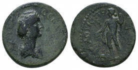 CILICIA. Flaviopolis. Diva Faustina I (Died 140/1). Ae.
Obv: Draped bust right.
Rev: Dionysos standing left, holding filleted thyrsus and pouring cant...