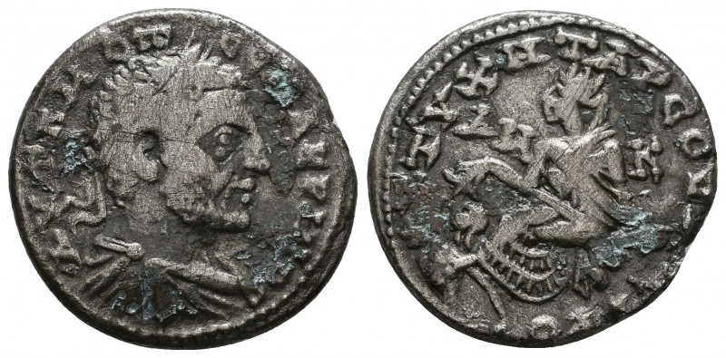 CILICIA, Tarsus. Macrinus. AD 217-218. BI Didrachm. AVT K M OΠЄ • CЄ MAKRЄINOC C...