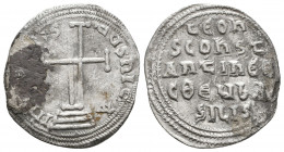 Leo IV 'the Khazar', with Constantine VI, AR Miliaresion. Constantinople, AD 775-780. 
IhSЧS XRISTЧS nICA, cross potent on three steps, within triple ...