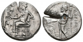 Cilicia, Nagidos, c. 375-365 BC. AR Stater . 
Aphrodite enthroned left, holding phiale over circular altar before her; behind her, Eros standing left,...