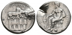Cilicia, Tarsos, 361-334 BC. Mazaios, satrap. Silver Stater. 
Baaltars seated left, holding eagle-tipped sceptre in right hand; grain-ear, grape-bunch...