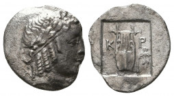 Lykian League, Kragos AR Hemidrachm. Circa 48-23 BC. 
Laureate head of Apollo right, Λ behind, Y in front 
Kithara of five strings, K-P across upper f...