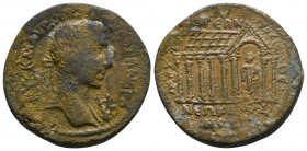 CILICIA, Aegeae. Severus Alexander. AD 222-235. Dated CY 278 (AD 231/2). Laureate head right; eagle-tipped serpent staff before / Asclepius within tet...