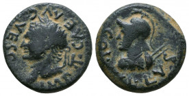 TROAS, Ilium. Vespasian. AD 69-79. Æ. Laureate head right / IΛI, helmeted bust of Athena left. RPC II 894; Bellinger T128; SNG Copenhagen 393.

Weight...