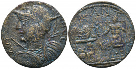 CARIA, Antiochia ad Maeandrum. Gallienus. AD 253-268. Ae Helmeted and cuirassed bust left, wearing radiate crown, holding spear and shield / Zeus Nice...