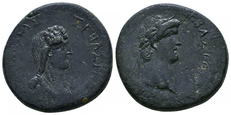 Nero and Poppea 54-68 AD - Bronze of Tavium in Galatia, 62-65 AD, AE. Laureate h...