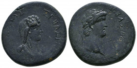 Nero and Poppea 54-68 AD - Bronze of Tavium in Galatia, 62-65 AD, AE. Laureate head of Nero right. R/. Dr. bust of Poppea right. RPC 3562

Weight: 14....