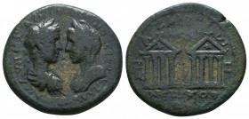 CILICIA. Anazarbos. Elagabal (218-222). Ae.
Obv: AVT K M A ANTWNINOC CE I ΠΑVΛΑ.
Radiate, draped and cuirassed bust of Elegabal right vis-á-vis the di...