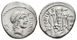 Q. Sicinius and C. Coponius AR Denarius. Military mint moving with Pompey, 49 BC. Diademed head of Apollo to right, III•VIR behind, star below, Q•SICI...