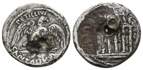 Moneyer issues of Imperatorial Rome. Petillius Capitolinus. 41 BC. AR Denarius. Rome mint. Eagle with wings spread standing right on thunderbolt / Tem...
