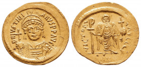 Justinian I the Great (AD 527-565). AV solidus

Weight: 4.4 gr
Diameter: 21 mm