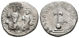 Heraclius. 610-641 AD. AR Hexagram. Constantinople mint. Struck 615-638 AD.

dd NN hERACLIUS Et hERA CONSt, Heraclius on left and 
Heraclius Constanti...