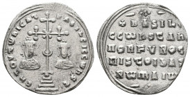 Basil II Bulgaroctonus (976-1025) - With Constantine VIII - AR Miliaresion (Constantinople AD 977-989 - Cross crosslet with central X and pellet-in-cr...