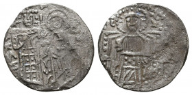 ANDRONICUS III. 1328-1341. AR Basilikon. Constantinople mint. Christ enthroned facing / Andronicus and St. Demetrius standing facing. DOC V 860; Benda...