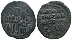 Basil I the Macedonian, with Constantine (867-886) AE follis. 

Weight: 8.7 gr
Diameter: 30 mm