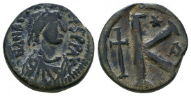 ANASTASIUS I, (A.D. 491-518), AE Half follis

Weight: 4.4 gr
Diameter: 17 mm