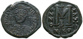 Justinian I 527-565 AD, AE follis,

Weight: 16.0 gr
Diameter: 30mm