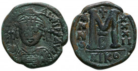 Justinian I 527-565 AD, AE follis,

Weight: 17.3 gr
Diameter: 30mm