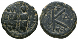 Justin II and Sophia 565-578. AE Half Follis.

Weight: 8.2 gr
Diameter: 20 mm
