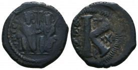 Justin II and Sophia 565-578. AE Half Follis.

Weight: 7.3 gr
Diameter: 23 mm